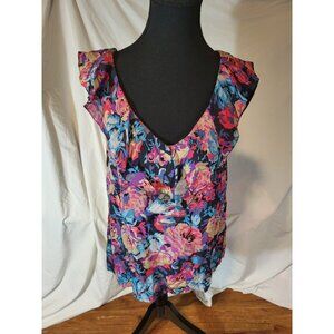 Moulinette Soeurs Size 2 Sleeveless Floral Ruffle Blouse Silk